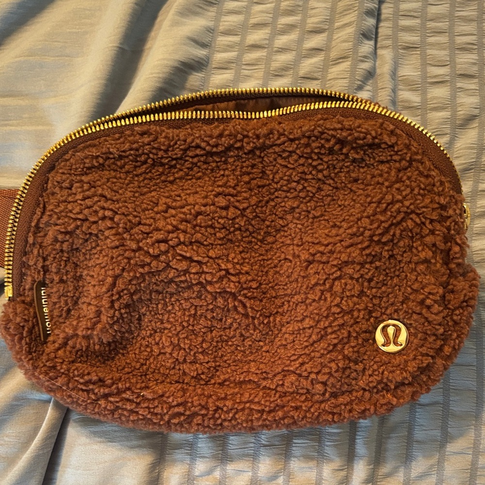 Lululemon Chocolate Sherpa Belt Bag with Gold Zipper